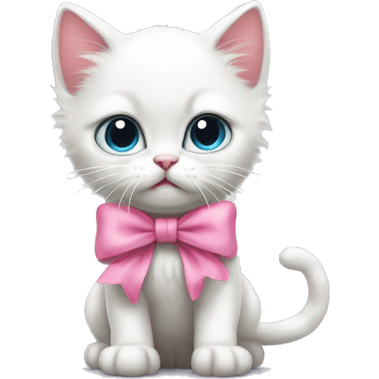 cute white kitten with pink bow is angry emoji