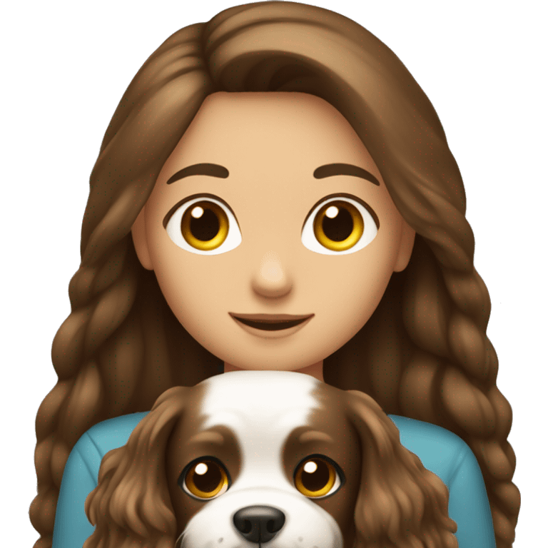 brunette long haired girl holding small dog emoji