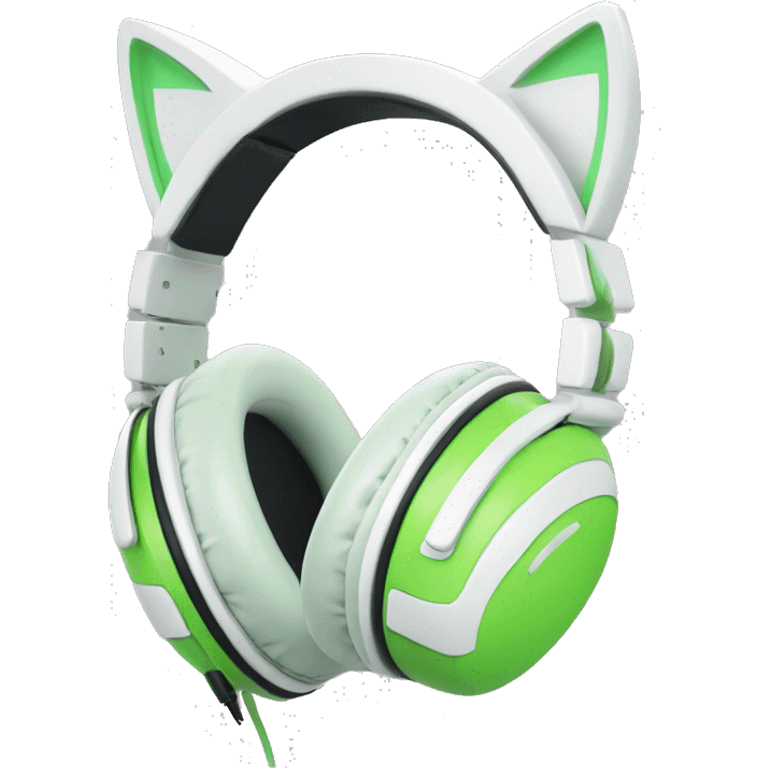 light green and white cat ear gaming headphones emoji