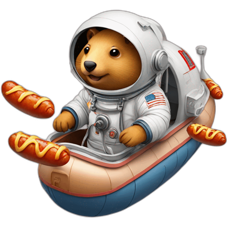 astronaut wombats in a boats made of hotdog sausages emoji