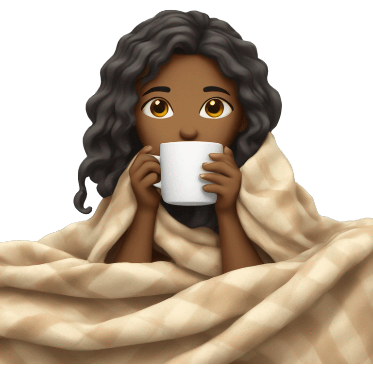 girl inside a blanket sipping coffee eyes closed emoji