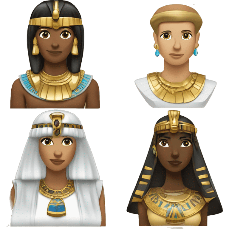 Cleopatra ( brunette ) with a neckless writen zeineb on it , and juba ( berber king (white berber ) with a neckless written massil on it emoji