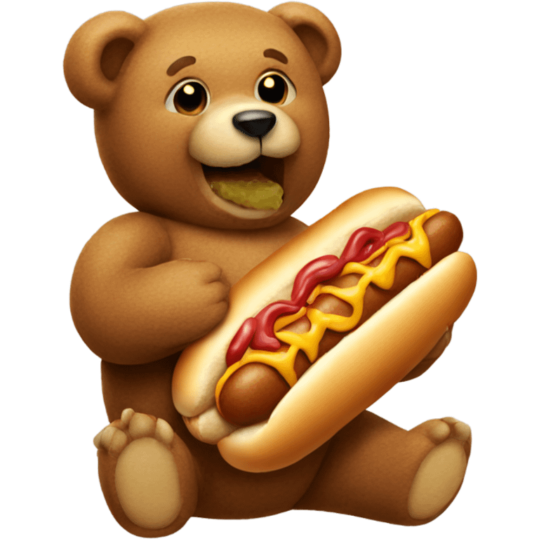 Teddy bear eating a hotdog emoji