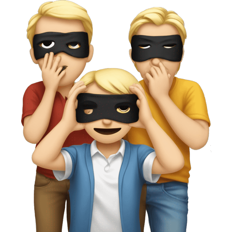 An emoji of three people representing 'see no evil, hear no evil, speak no evil.' One person has their eyes covered with a blindfold, another is covering their ears, and the third is covering their mouth emoji