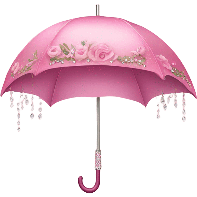 pink umbrella with flower detail and crystals emoji