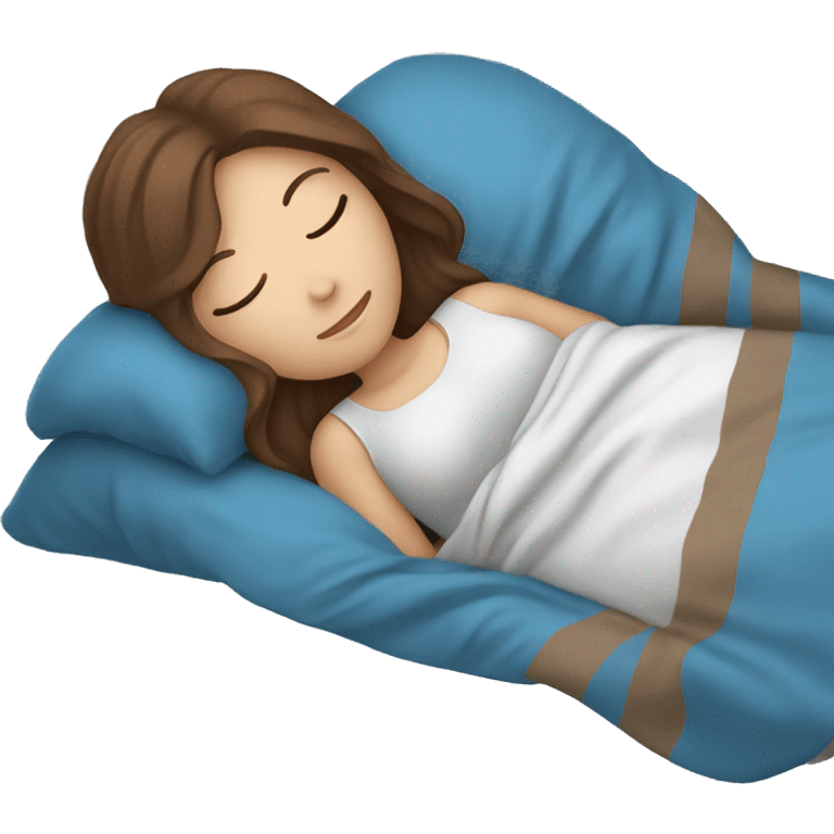 White girl with brown hair sleeping with blue blanket  emoji