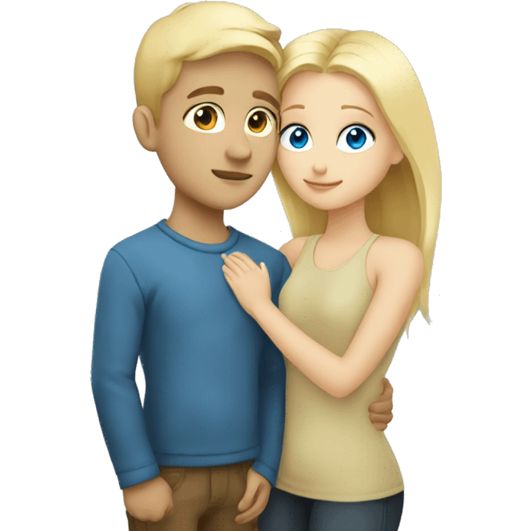 blonde girl cuddling with blonde boy blue eyed emoji