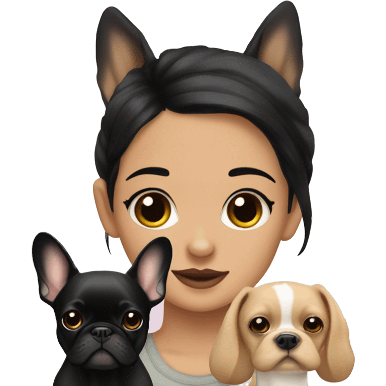 Fawn French bulldog with girl with black hair emoji