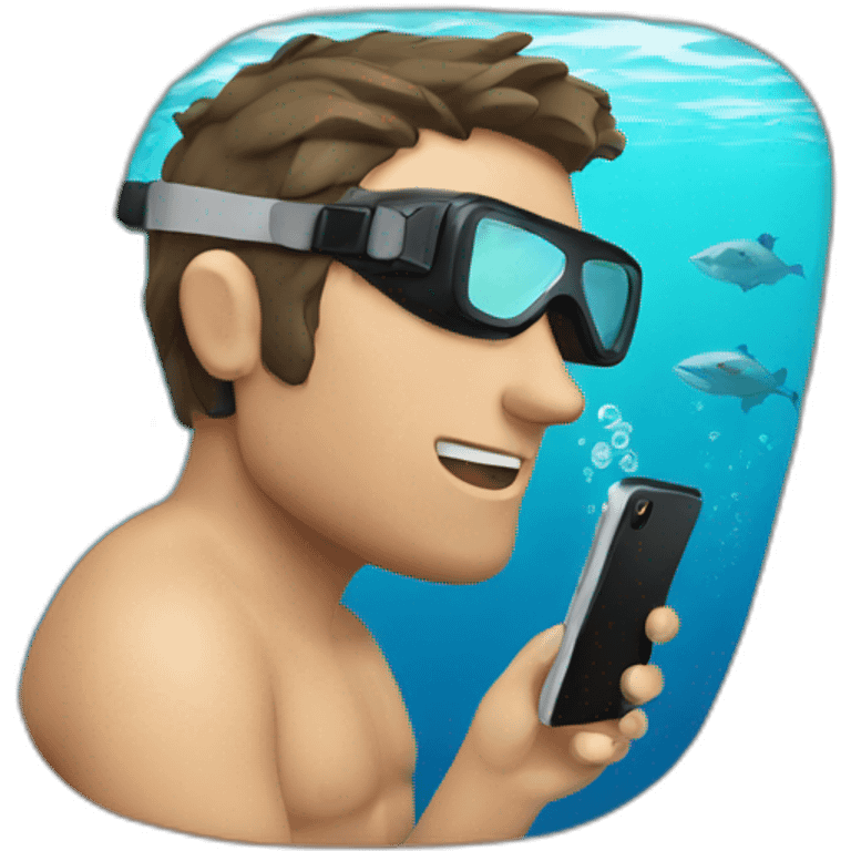 a man snorkeling while holding a phone emoji