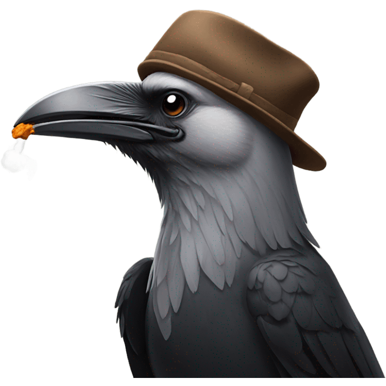 Crow with a wooden cap smoking emoji