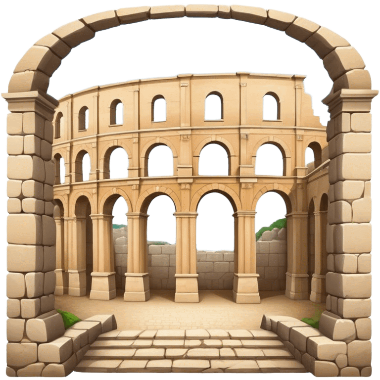 Cinematic Realistic Pula Arena Landmark Emoji, presenting the grand Roman amphitheater with towering stone arches. emoji