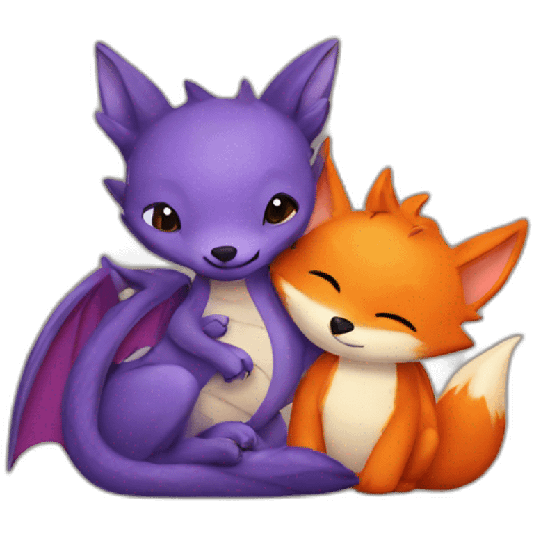 dragon cuddling a fox emoji