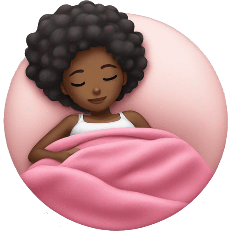 Black Girl sleeping with a pink blanket emoji