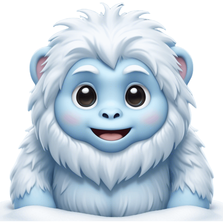 Cinematic Cute Yeti Portrait Emoji, with a charming, small, fluffy form in soft snowy whites and cool blues, featuring big, innocent eyes and a shy, gentle smile, simplified yet irresistibly endearing, highly detailed with a soft glowing outline that captures the whimsical charm of a friendly yeti ready for a cuddle! emoji