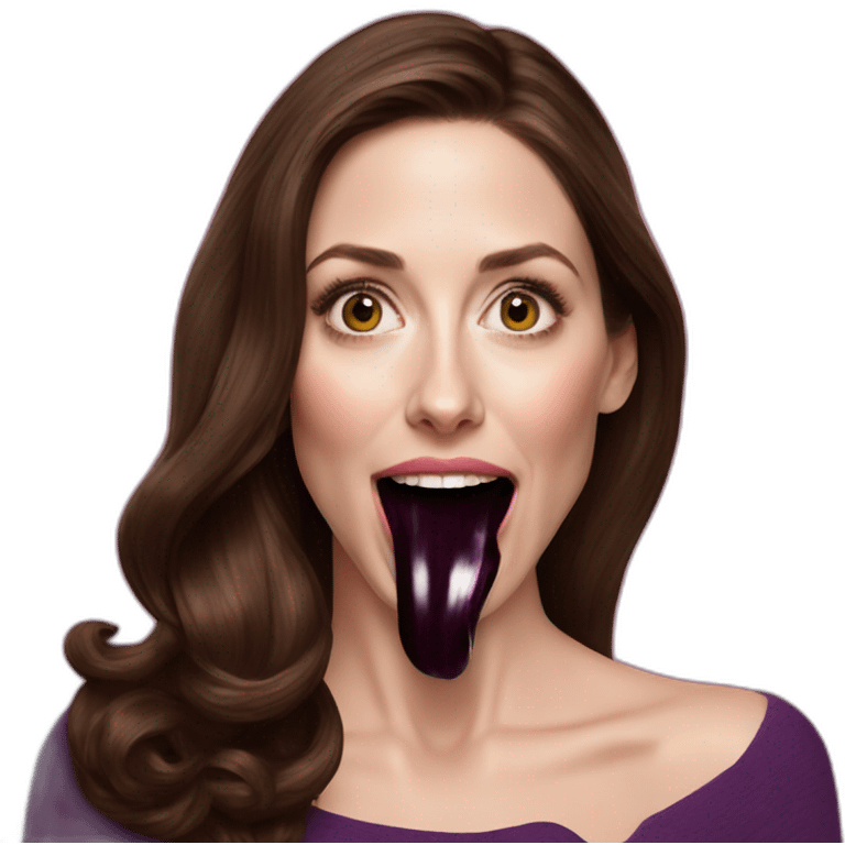 Allison brie eating an aubergine emoji