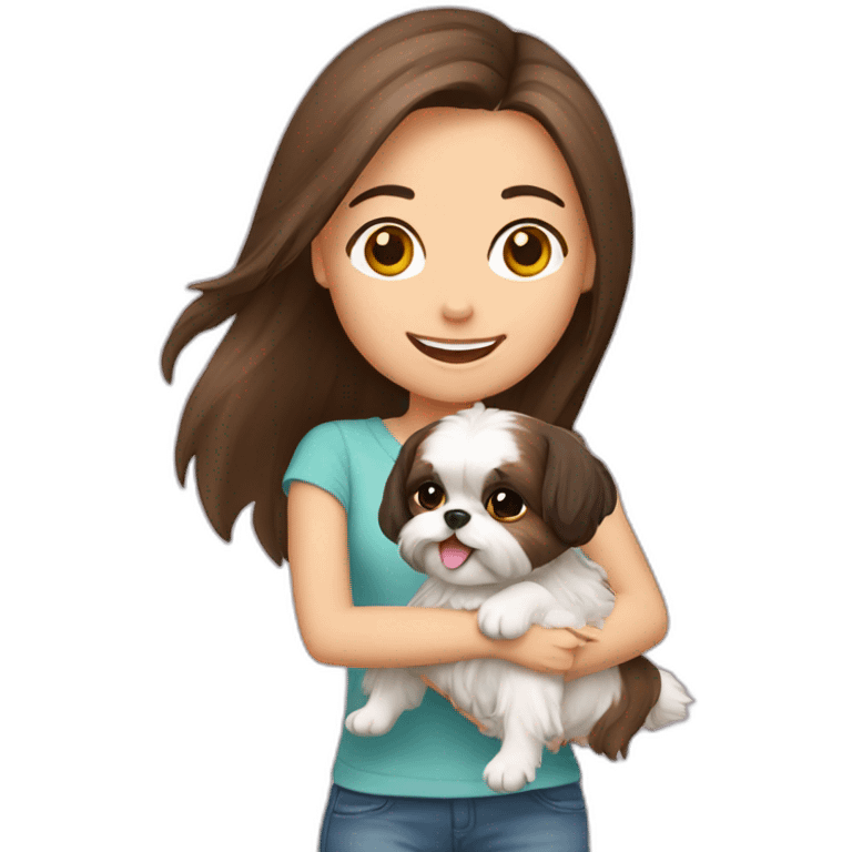 happy brunette girl carrying happy Shih Tzu emoji