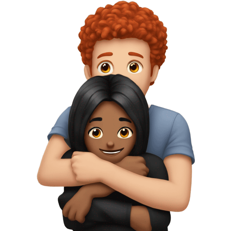 Red hair and black hair, friends hugging ￼ emoji