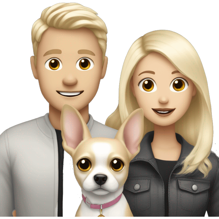 White blonde man with a white blonde teenage girl and a black and white chihuahua and a dark grey bunny  emoji