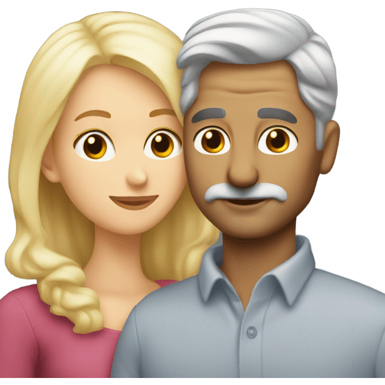 Grey hair man with no facial hair kissing blonde hair lady emoji