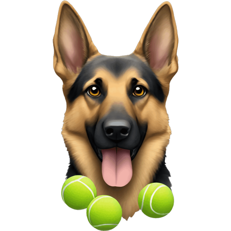 German shepherd with Olympic rings and tennis balls emoji