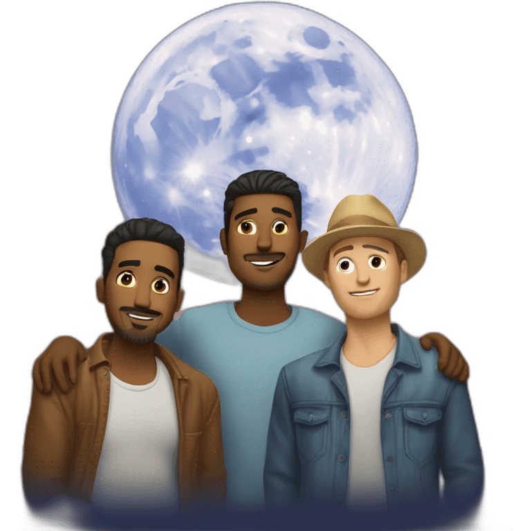 two white guys and a chicano looking at the moon emoji