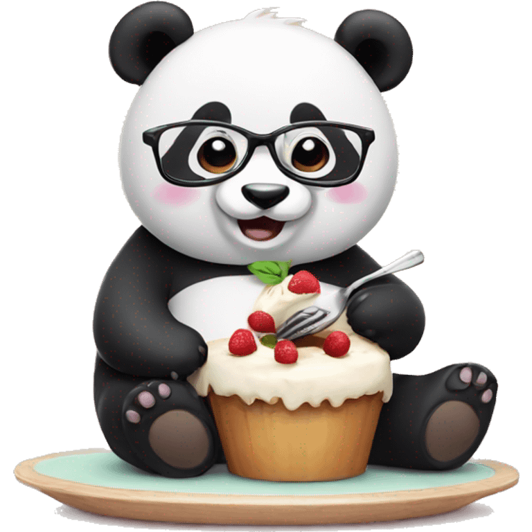 Panda with specs eating dessert  emoji