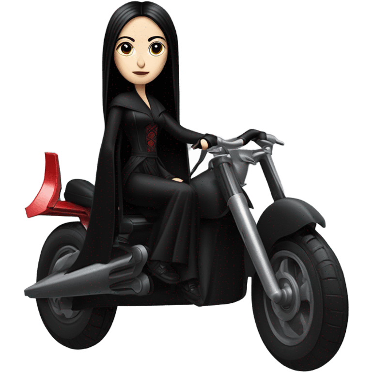 Jedi teen Morticia Addams flying a red imperial patrol speeder  emoji