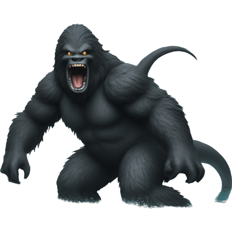 Bigfoot fighting a black Loch Ness monster  emoji