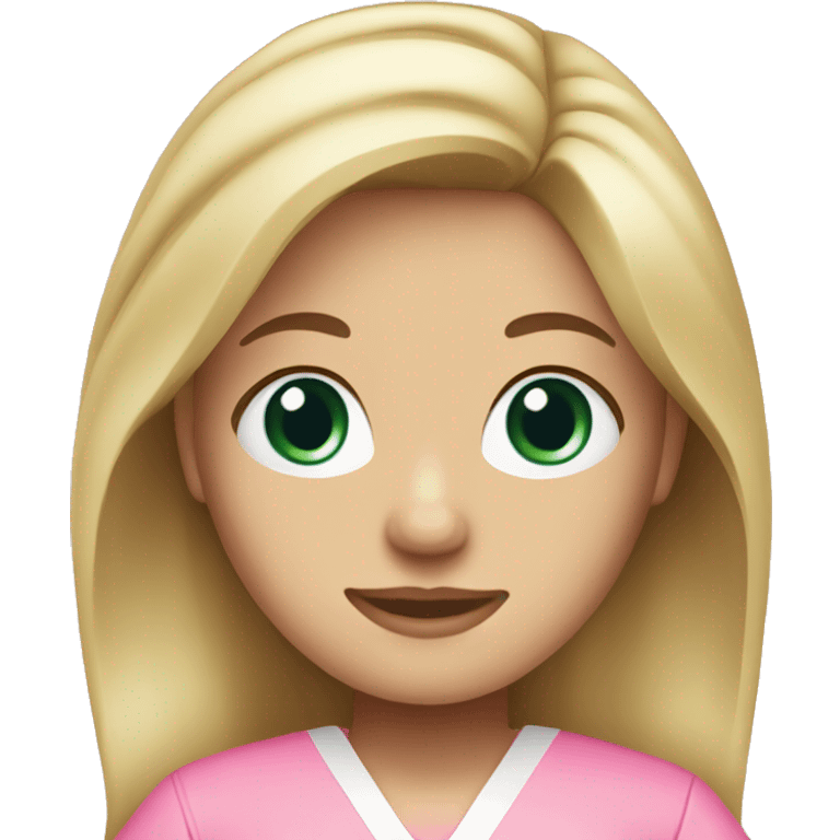 nurse with pink scrubs long blonde hair and blue green eyes emoji