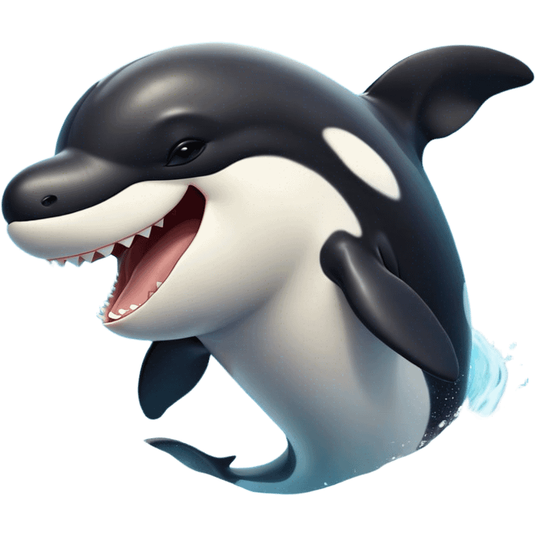 Cinematic Cute Yawning orca Portrait Emoji, Head tilted slightly with a dramatic, wide-open yawn, showcasing a sleek black-and-white body with gently relaxed fins and sleepy, half-closed eyes, Simplified yet irresistibly adorable features, highly detailed, glowing with a soft, cozy marine glow, high shine, relaxed yet expressive, stylized with a dash of whimsical deep-sea charm, soft glowing outline, capturing the essence of a drowsy yet affectionate orca that appears ready to stretch out in the waves for a nap! emoji