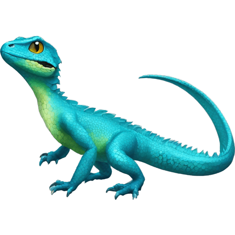 Cyan Shiny Lizard-Reptile-Raptor-Fakémon with dark-blue patterns Full Body emoji