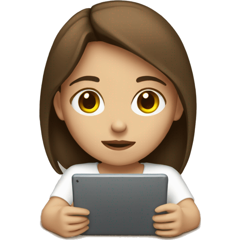 Girl with brown hair watching tablet  emoji