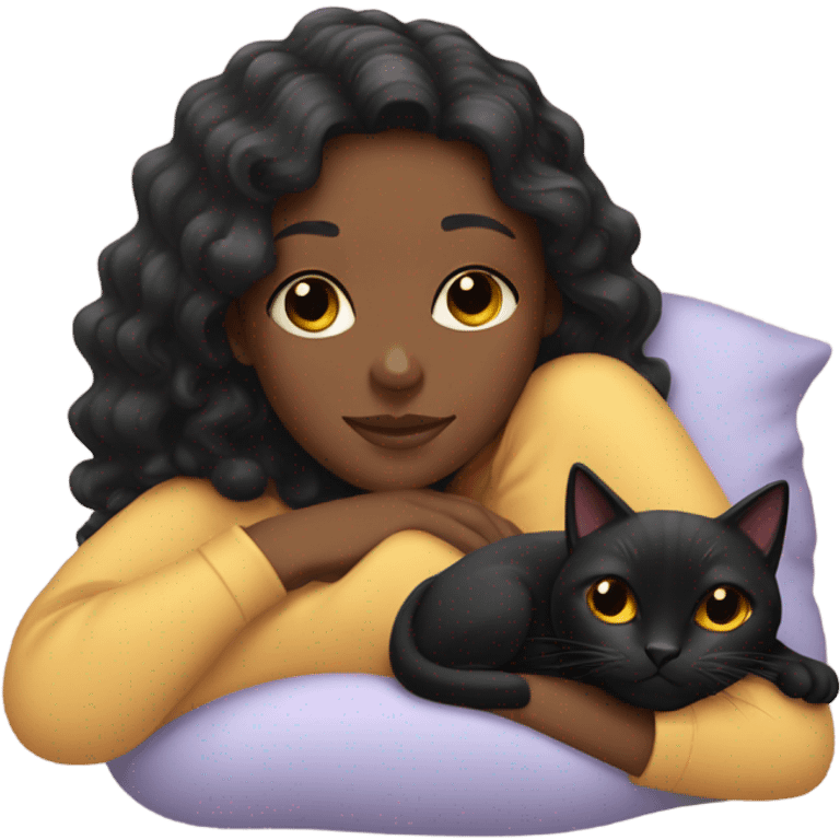 Girl laying down with her black cat emoji