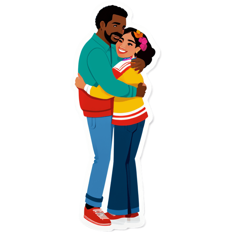 Taller African American man hugging mexican woman emoji