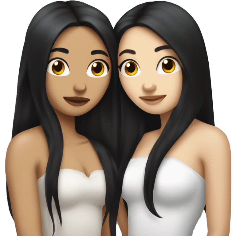 Lesbians with long black hair and white skin kissing passionately emoji