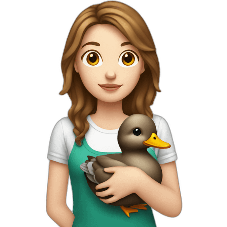 white girl with brown hairs hold a duck emoji