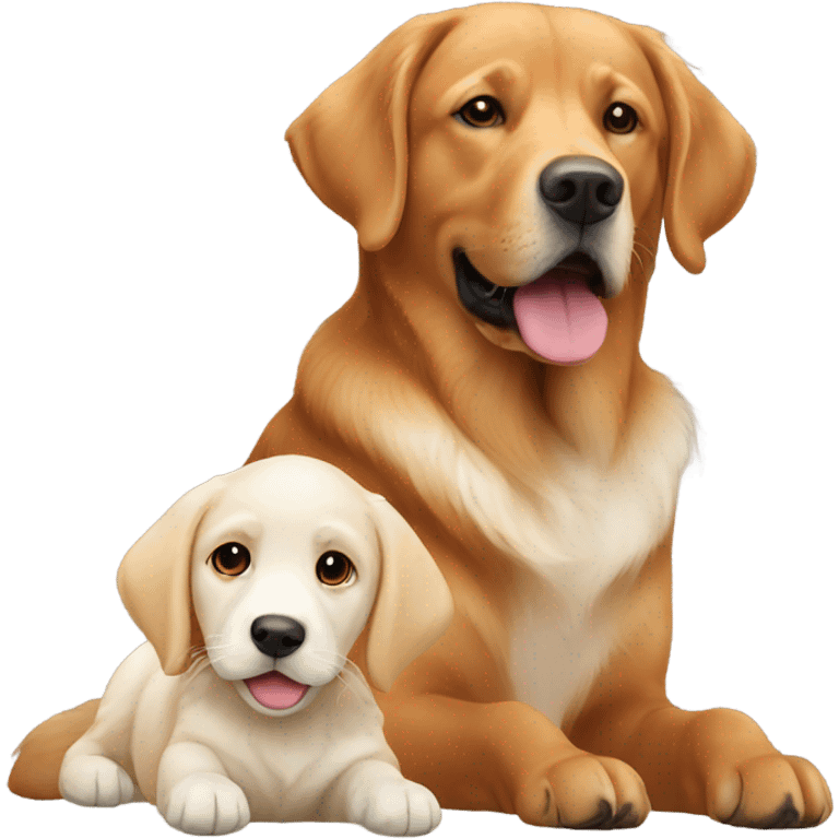 Dark Fox red Labrador and white golden retriever together emoji