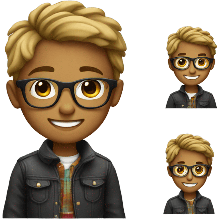 smiling boy in stylish outfit, with glasses emoji