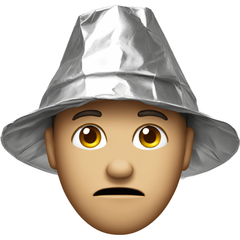 Concerned face with tin foil hat emoji