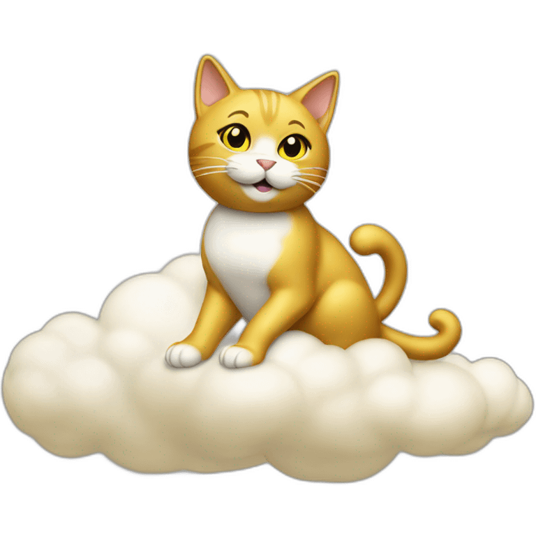 cat secretary sitting on top of the gold cloud emoji