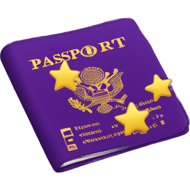 Passport with sparkles cover, purple and yellow emoji