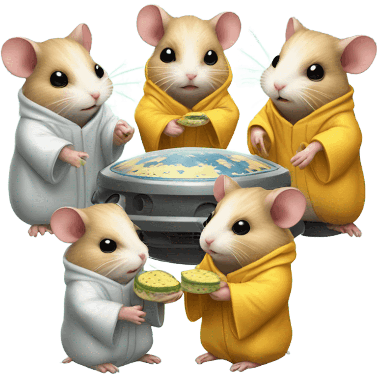 alien hamster cult with cheese and weed in space on ufo emoji