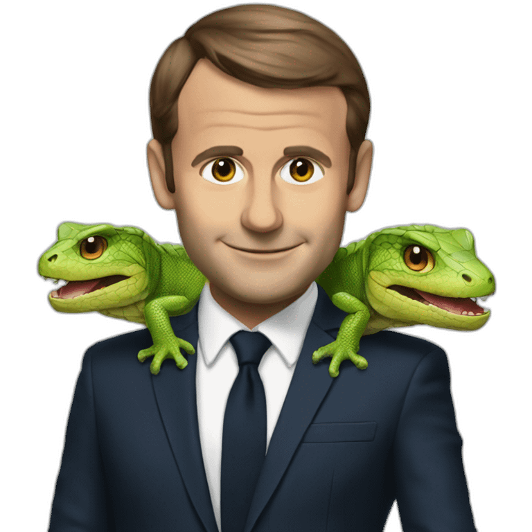 macron with a reptilian head emoji