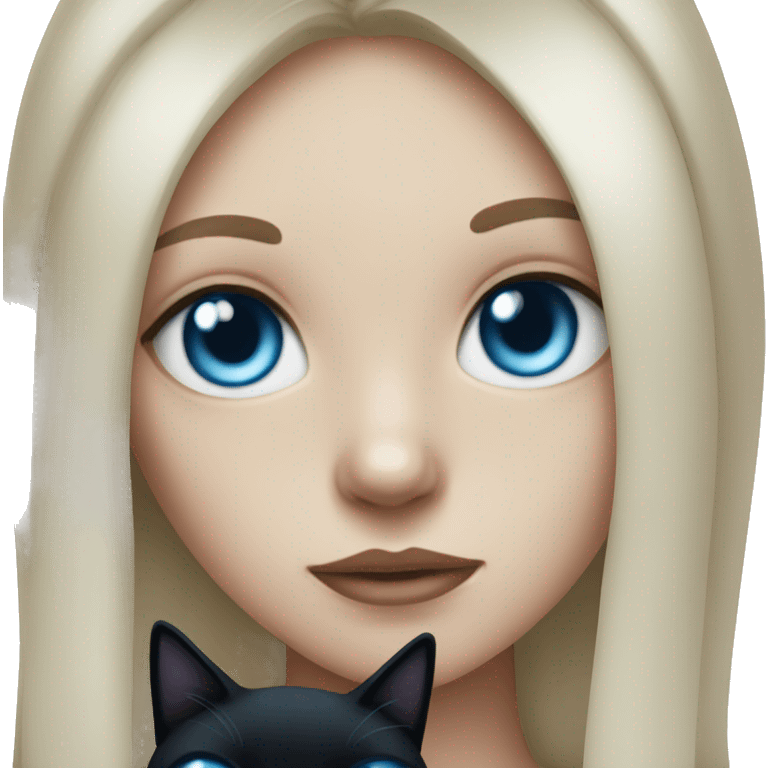 spooky girl with blue eyes and black cat emoji