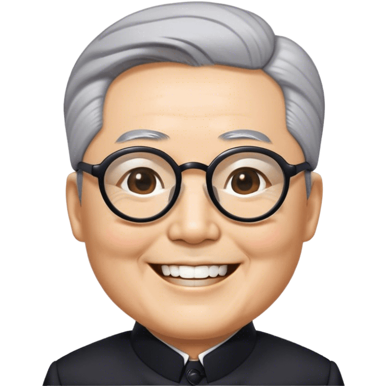 Grey haired Kim il sung grinning while wearing dark mao suit and large glasses emoji