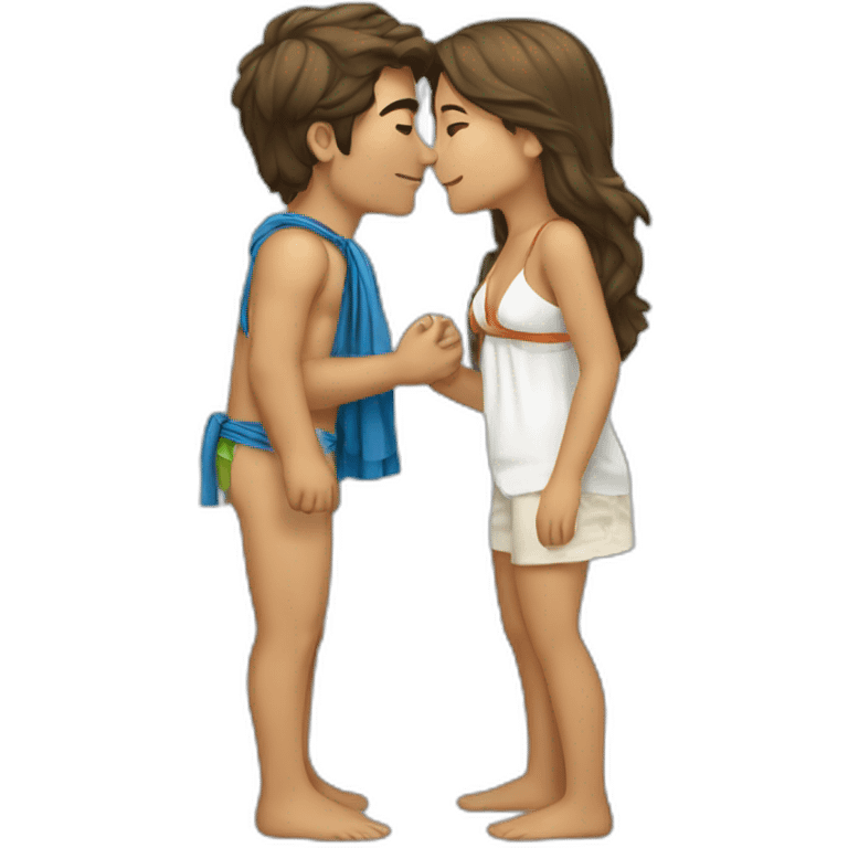 with beach clothes young metis man and white woman kiss love emoji