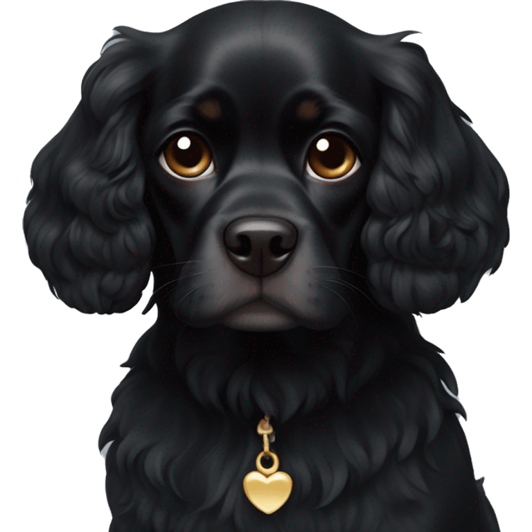 Small completely black king spaniel with black fur on his whole face and white fur on chest emoji