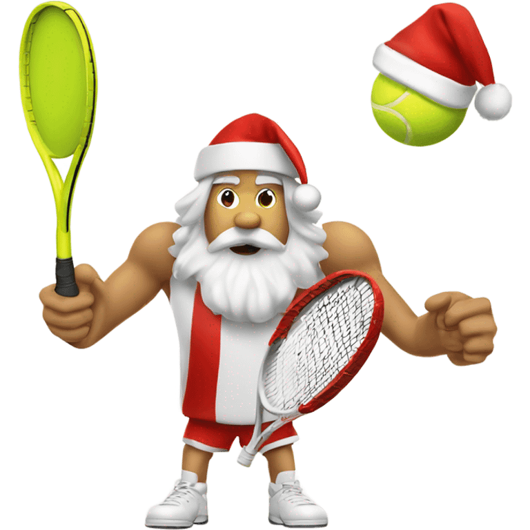 Tennis player playing tennis right handed wearing Santa hat Caucasian emoji