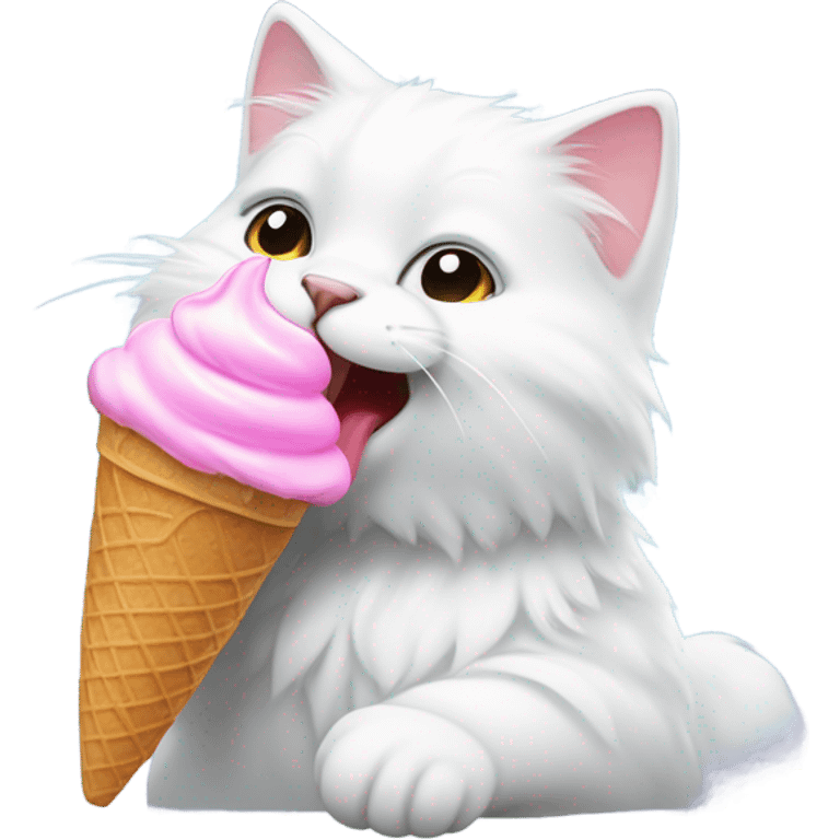 white cat eating ice cream emoji