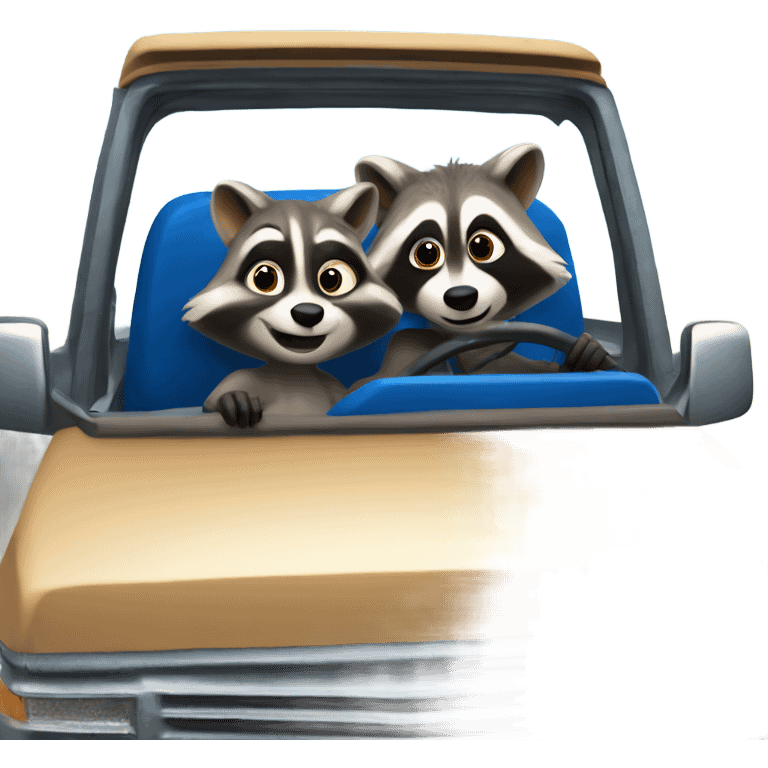 Raccoon driving blue pickup truck with girlfriend raccoon  emoji